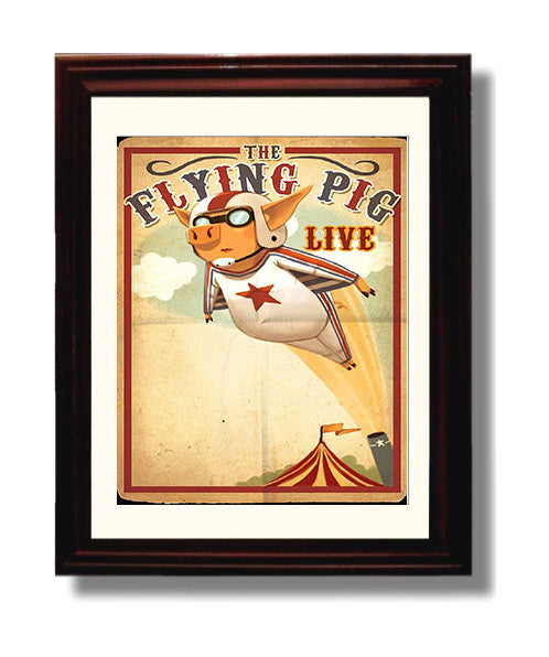 The Flying Pig Live Vintage Circus Print 8x10 Beveled Frame circus wall art print