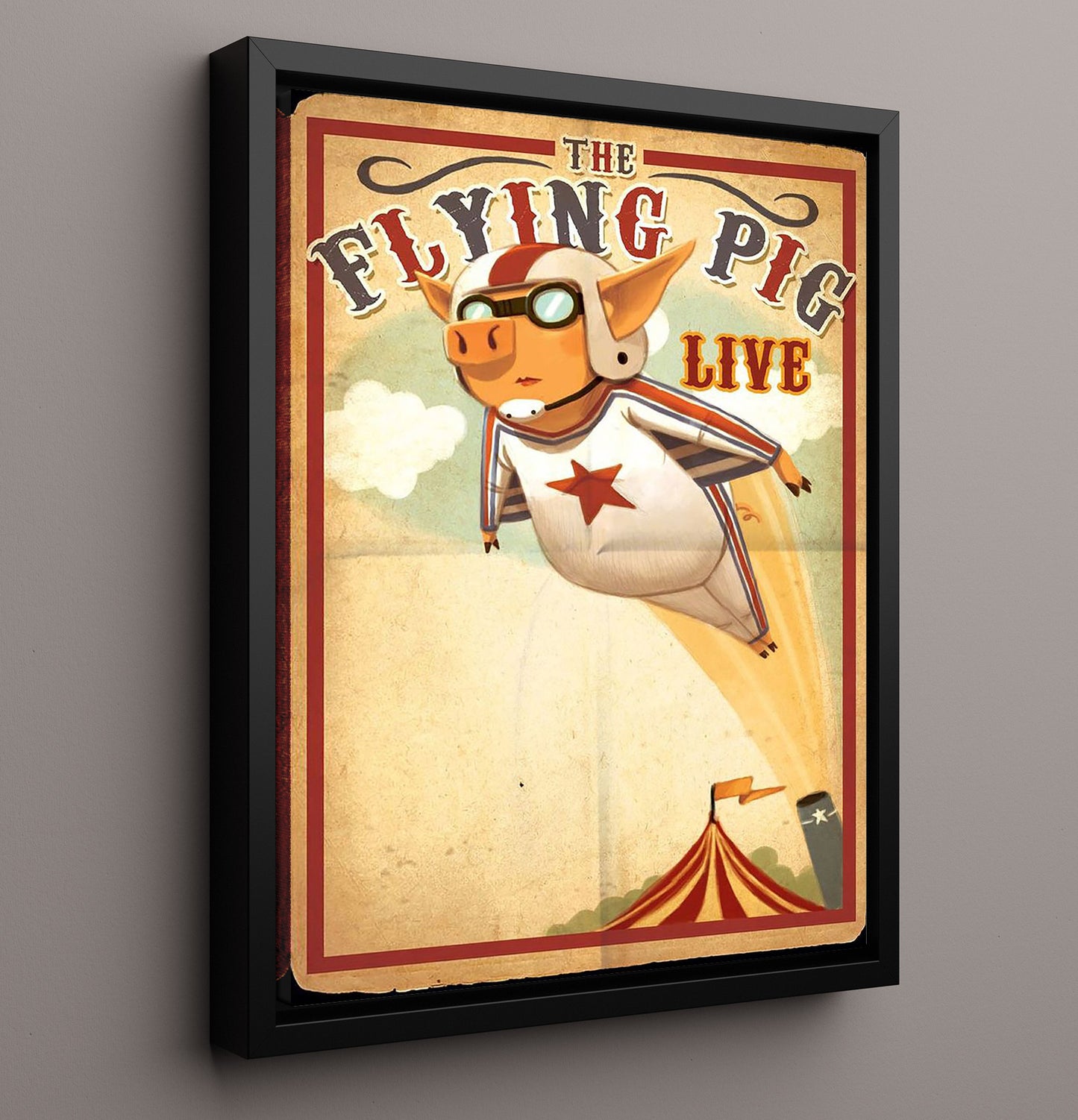 The Flying Pig Live Vintage Circus Print 16x20 Framed Canvas circus wall art print