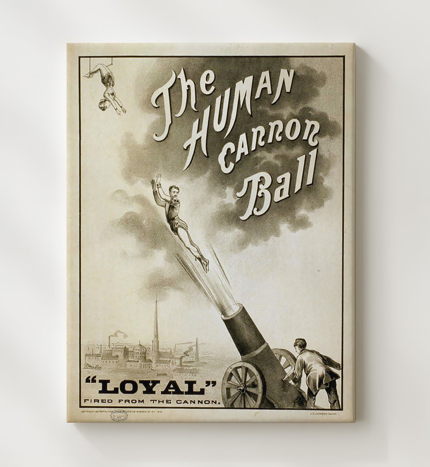 The Human Cannonball Loyal Vintage Circus Print 20x24 Canvas circus wall art print