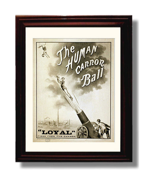 The Human Cannonball Loyal Vintage Circus Print 8x10 Beveled Frame circus wall art print
