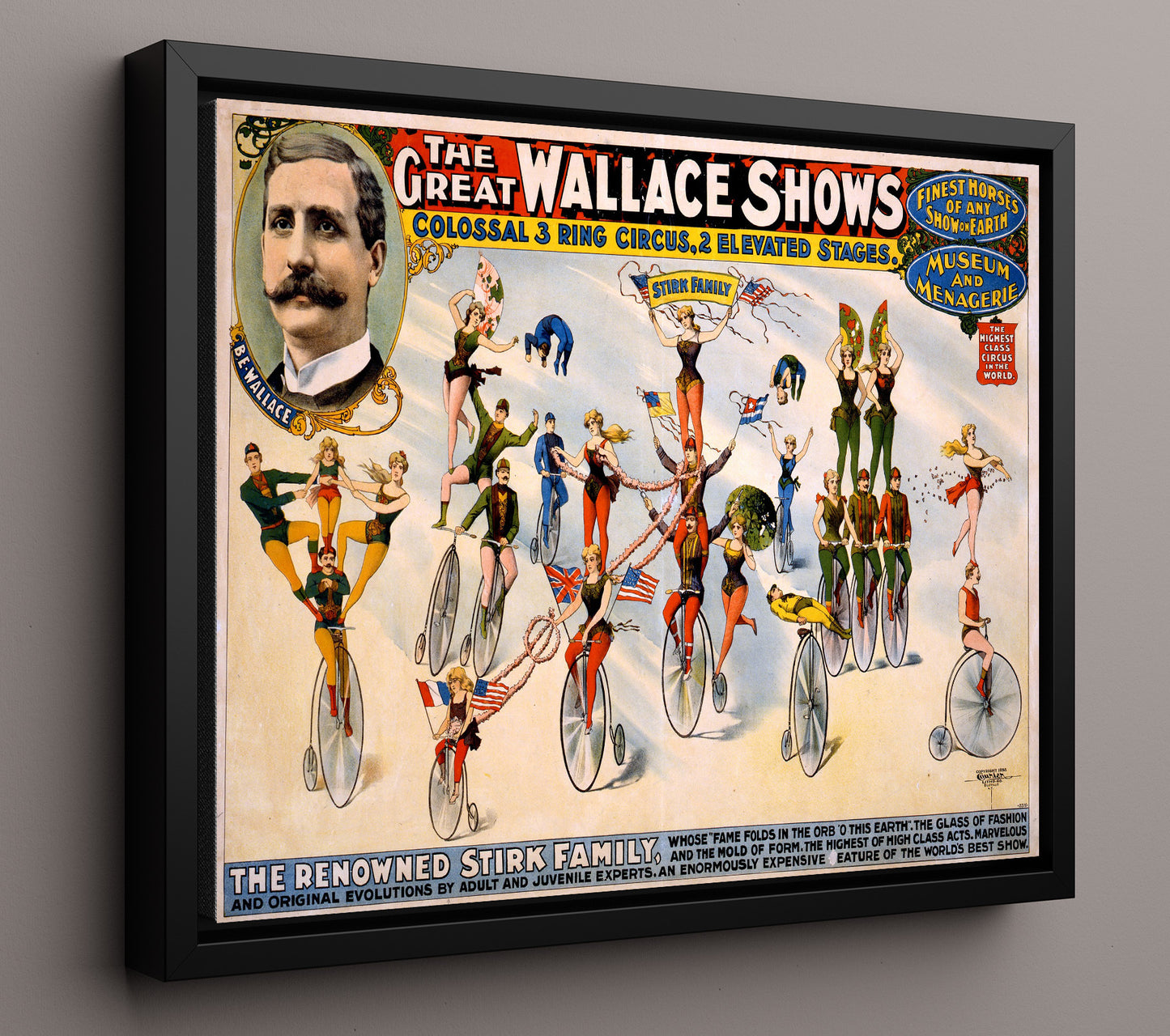 Wallace Shows Stirk Family Acts Vintage Circus Print 16x20 Framed Canvas circus wall art print