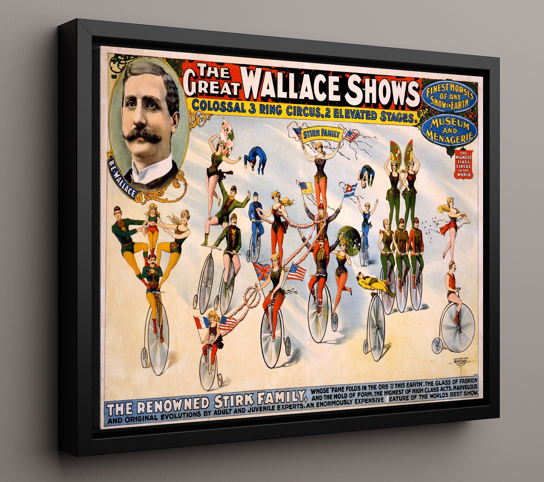 Wallace Shows Stirk Family Acts Vintage Circus Print 16x20 Framed Canvas circus wall art print