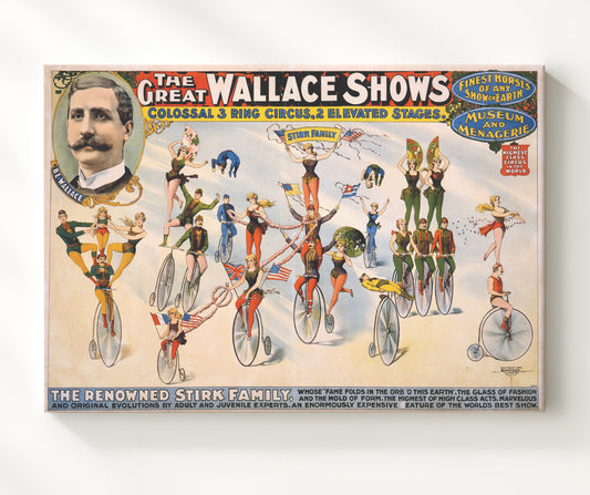 Wallace Shows - Stirk Family Acts - Canvas vintage circus poster wall art