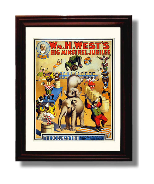 Wm. H. West Minstrel Jubilee Vintage Circus Print 8x10 Beveled Frame circus wall art print