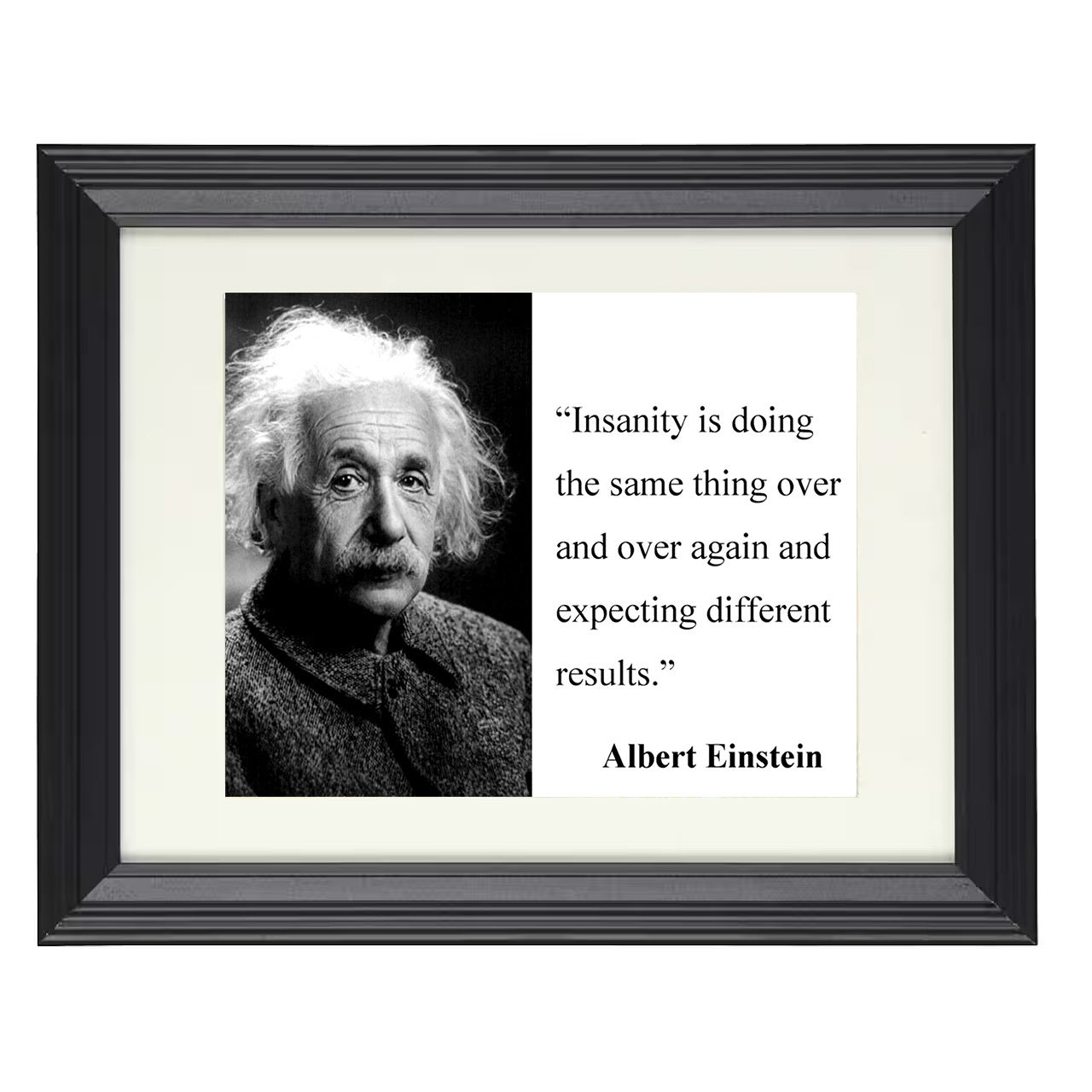 Albert Einstein – Definition of Insanity – 8x10 black beveled framed quote wall art