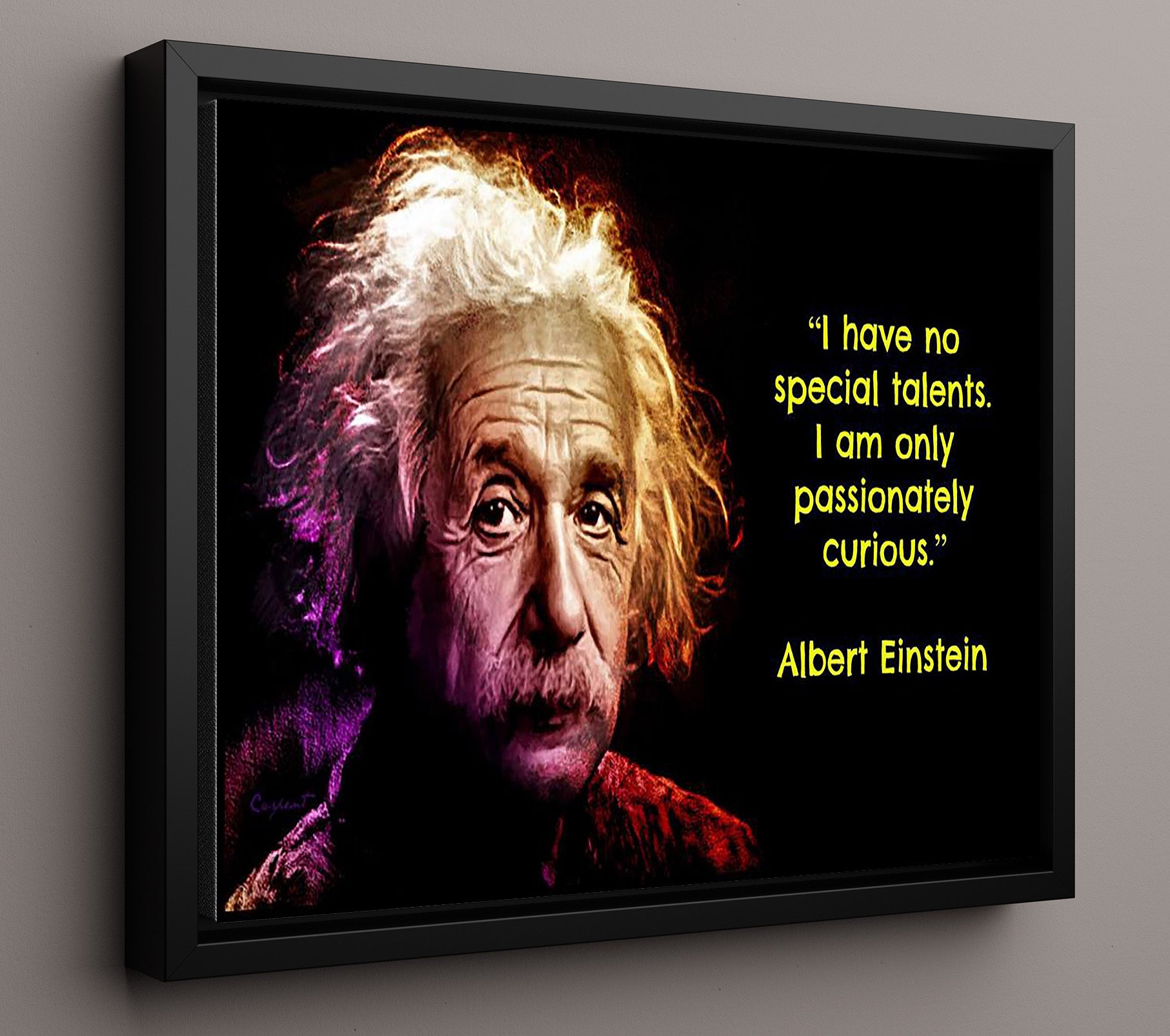 Albert Einstein Passionately curious Quote Print 16x20 Framed Canvas quote wall art print