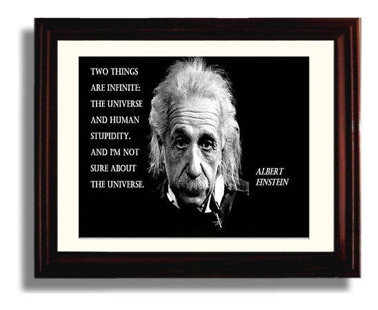 Albert Einstein Universe and stupidity Quote Print 8x10 Beveled Frame quote wall art print