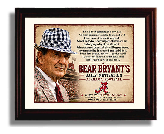 Bear Bryant Alabama Football Exchange a Day of My Life Quote Quote Print 8x10 Beveled Frame quote wall art print