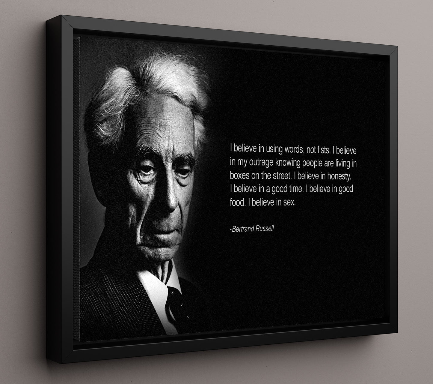 Bertrand Russell Believe in words not fists Quote Print 16x20 Framed Canvas quote wall art print