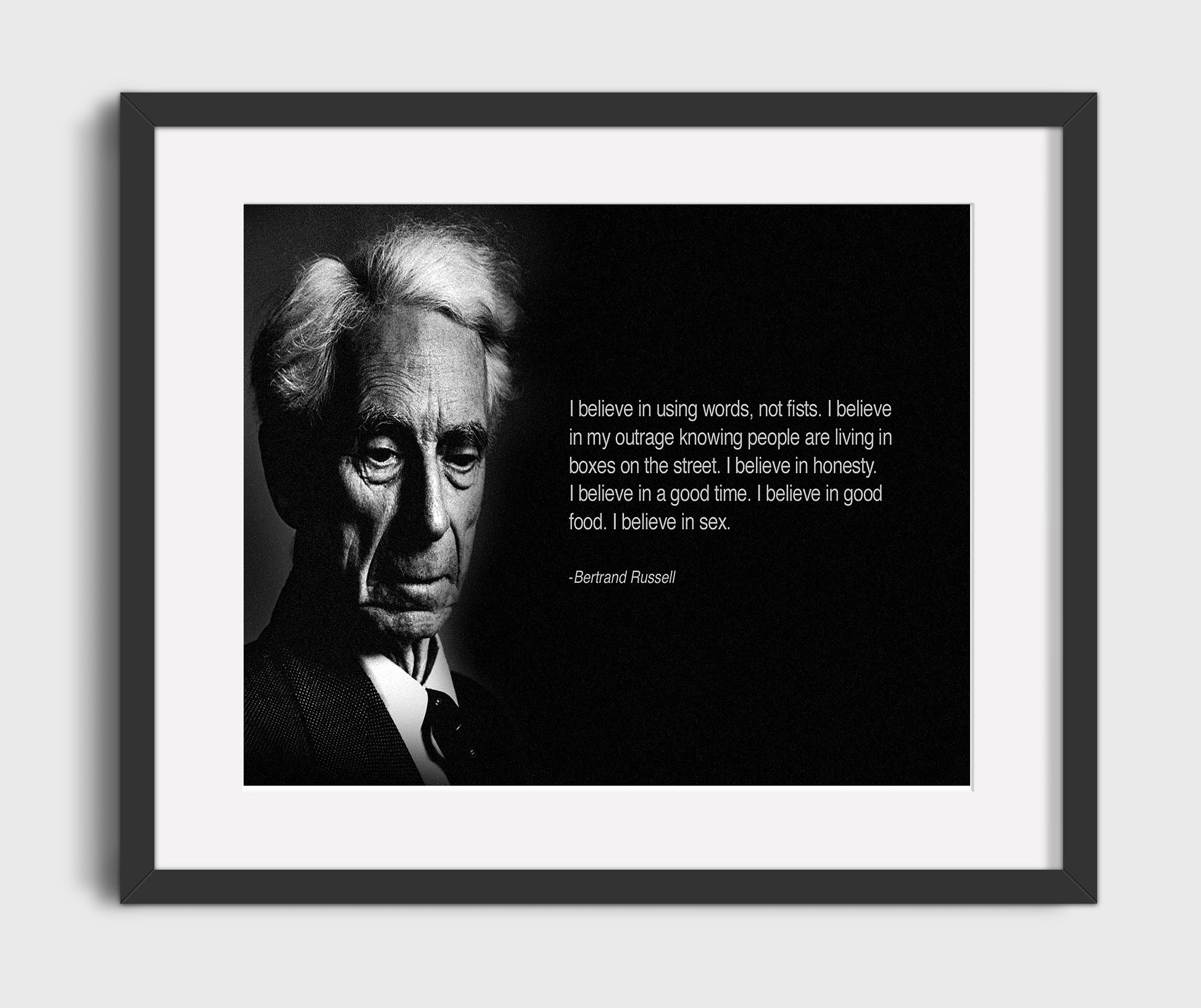 Bertrand Russell Believe in words not fists Quote Print 16x20 Gallery Frame quote wall art print