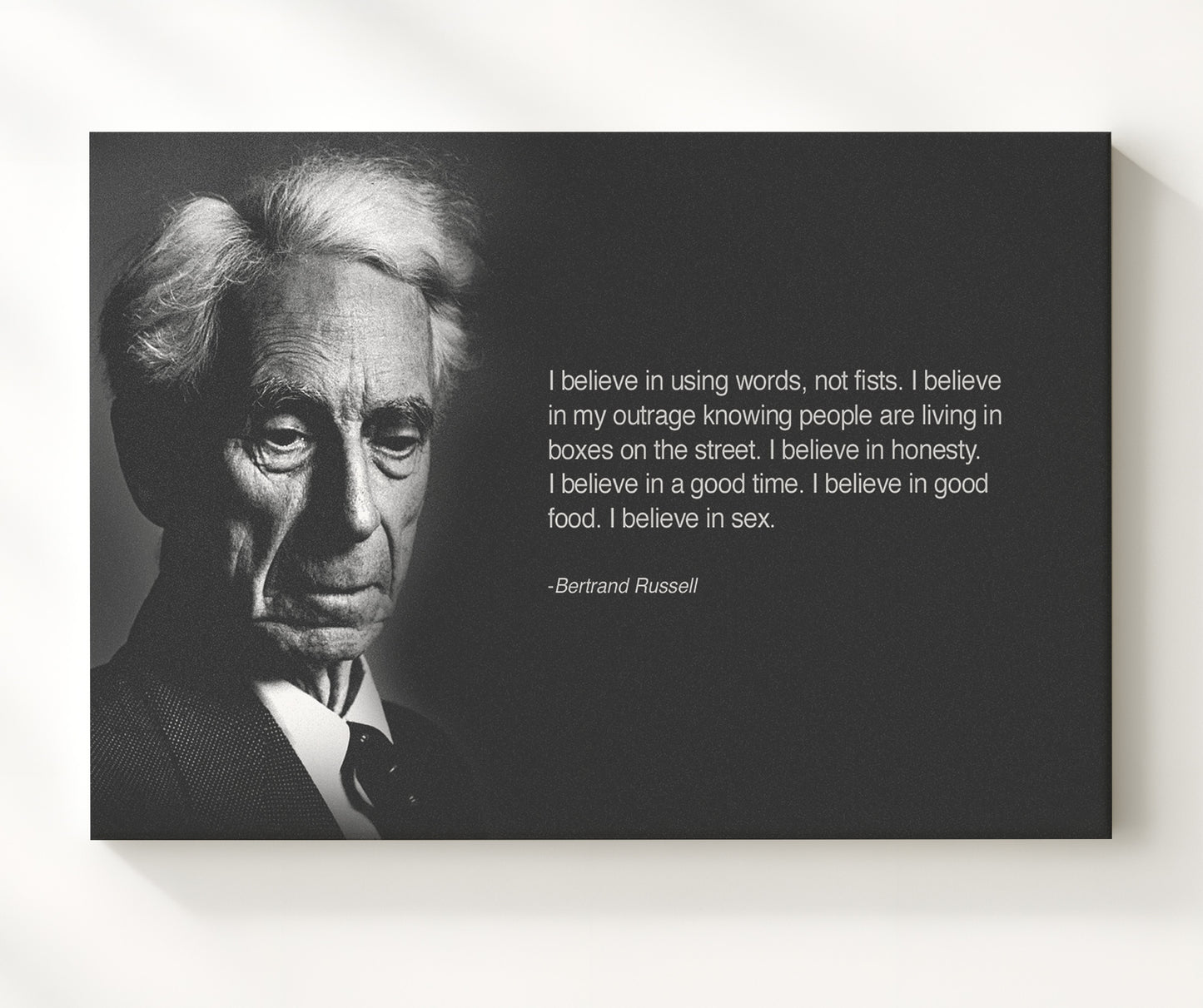 Bertrand Russell Believe in words not fists Quote Print 20x24 Canvas quote wall art print