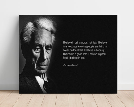 Classic Quotes Poster - Bertrand Russell - Believe in words not fists