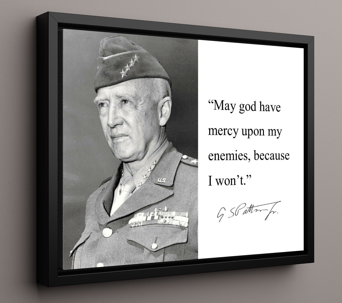 George S. Patton No mercy for enemies Quote Print 16x20 Framed Canvas quote wall art print
