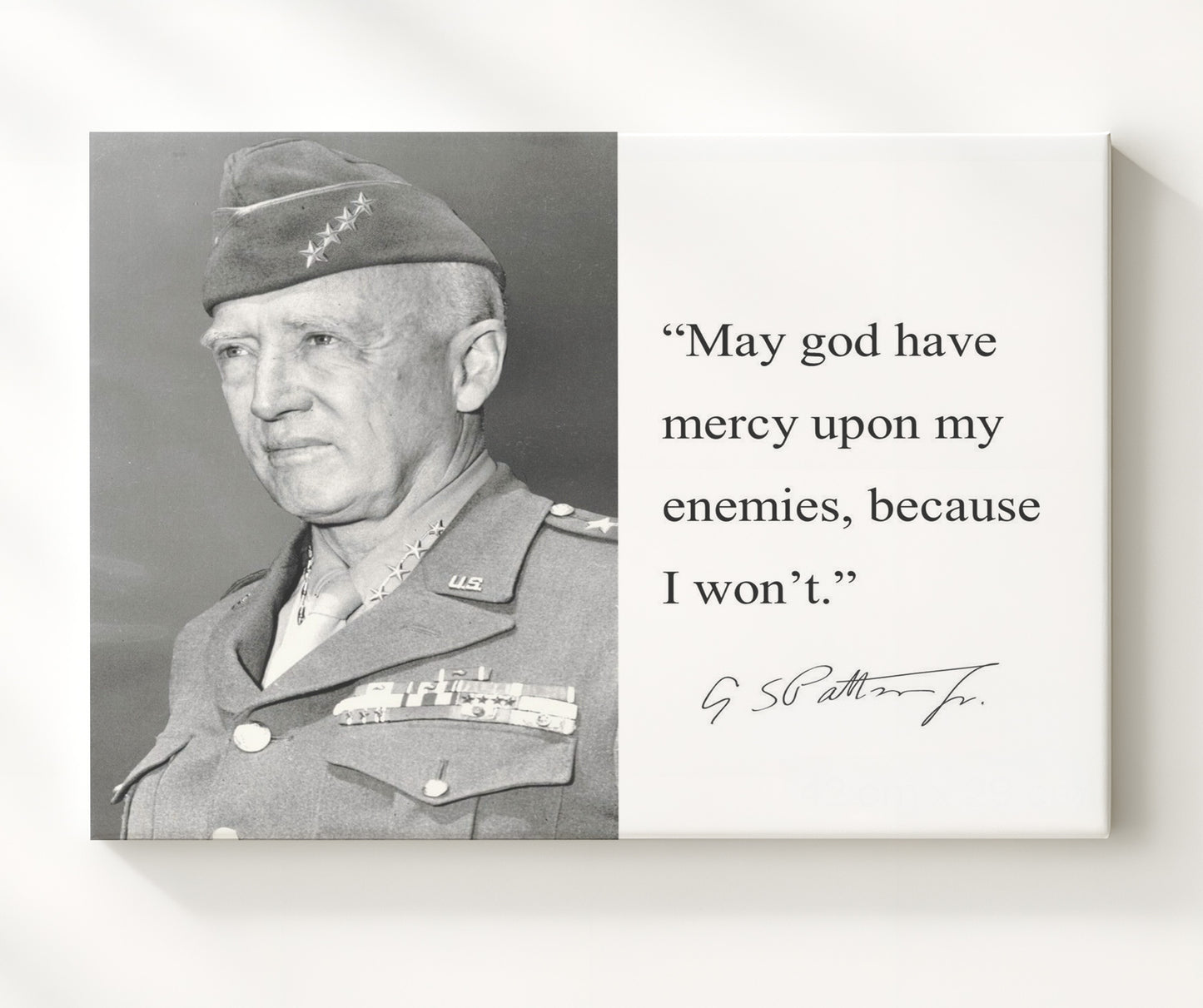 George S. Patton No mercy for enemies Quote Print 20x24 Canvas quote wall art print