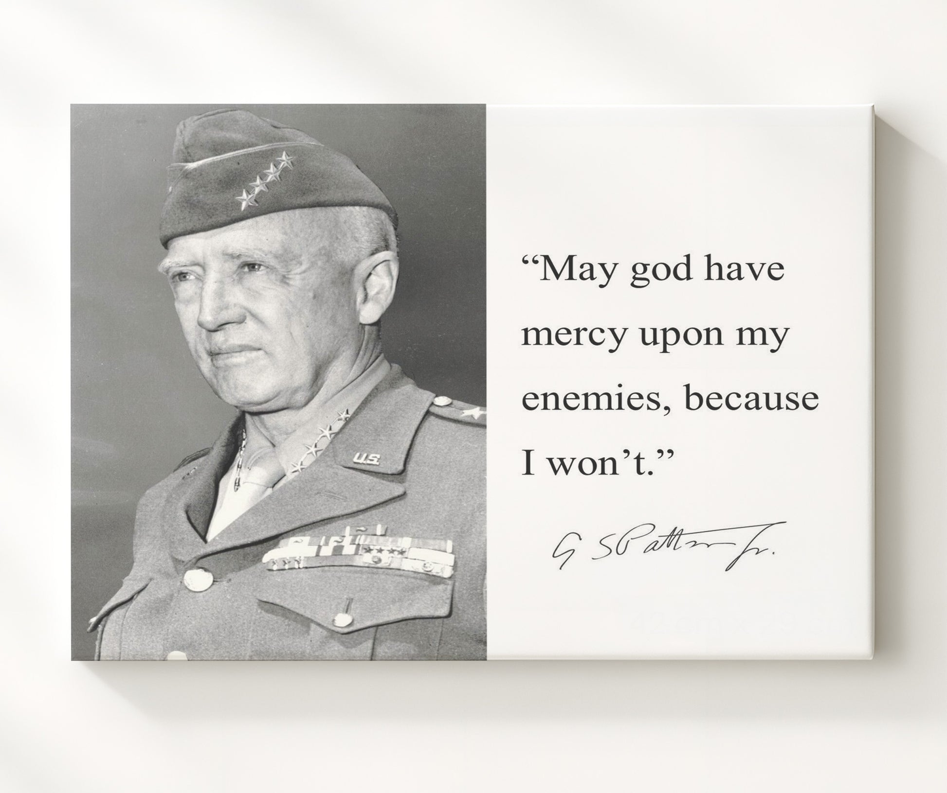 George S. Patton No mercy for enemies Quote Print 20x24 Canvas quote wall art print