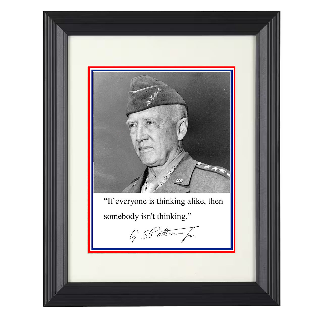 George S. Patton – If Everyone Thinks Alike, No One Thinks – 8x10 black beveled framed quote wall art