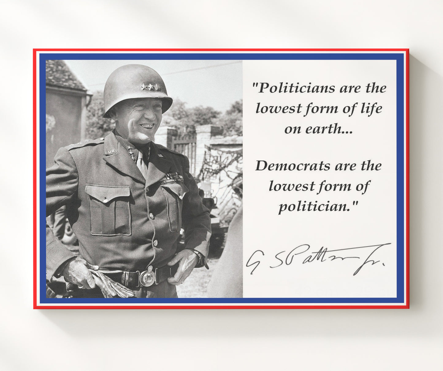 George S Patton Politicians Are The Lowest Form Of Life Quote Print 20x24 Canvas quote wall art print