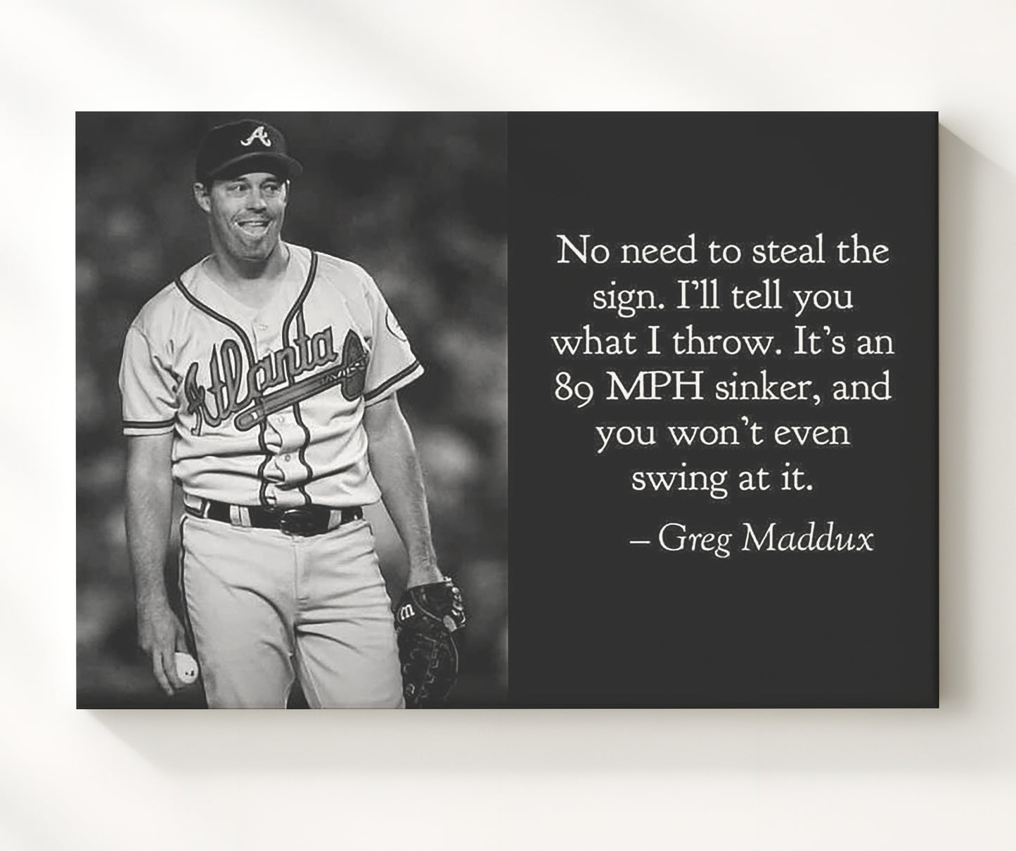 Greg Maddux 89 MPH sinker Quote Print 20x24 Canvas quote wall art print