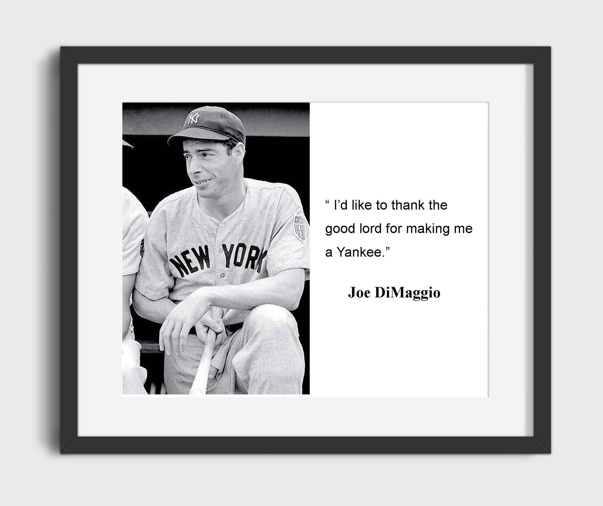 Joe DiMaggio Thankful Yankee Quote Print 16x20 Gallery Frame quote wall art print