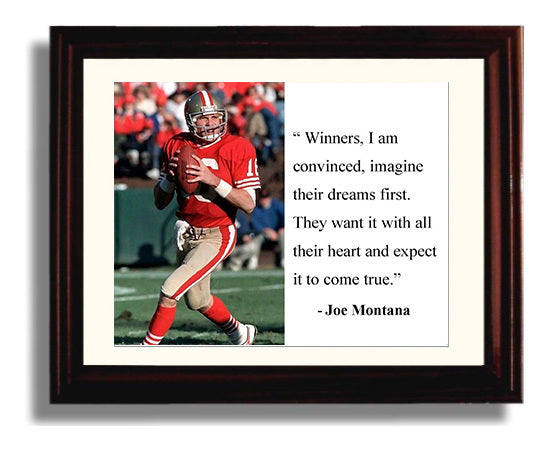 Joe Montana Dreaming to win Quote Print 8x10 Beveled Frame quote wall art print