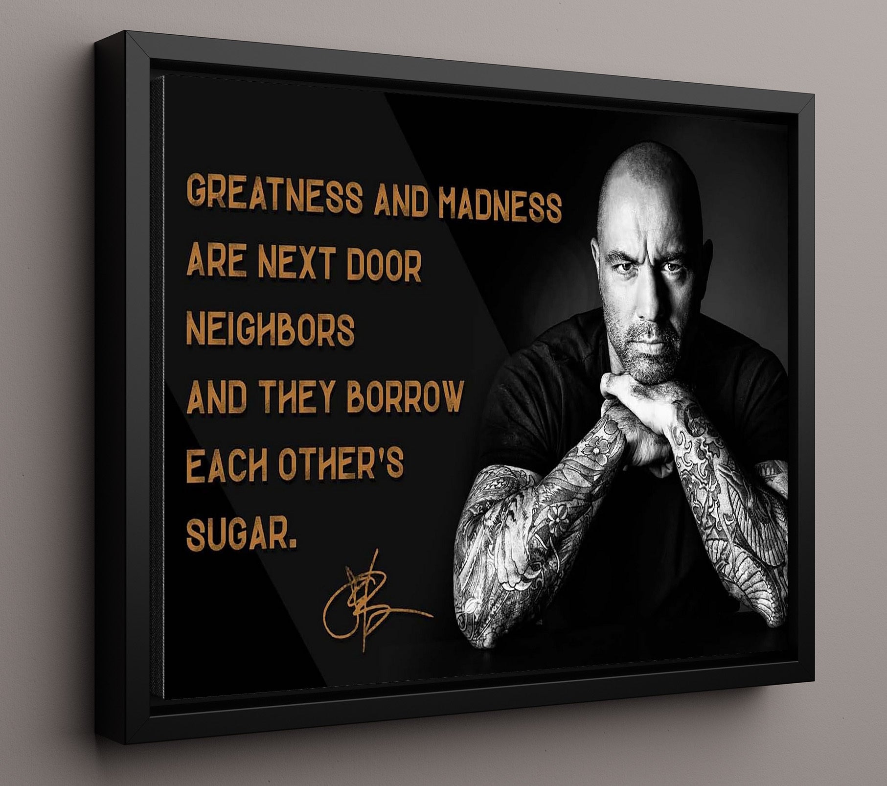 Joe Rogan Greatness meets madness Quote Print 16x20 Framed Canvas quote wall art print