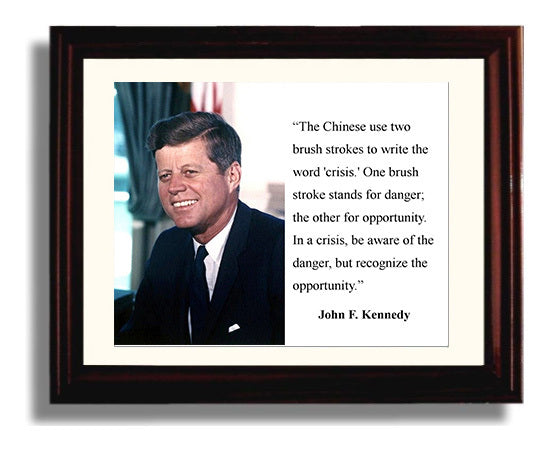 John F. Kennedy Crisis as opportunity Quote Print 8x10 Beveled Frame quote wall art print