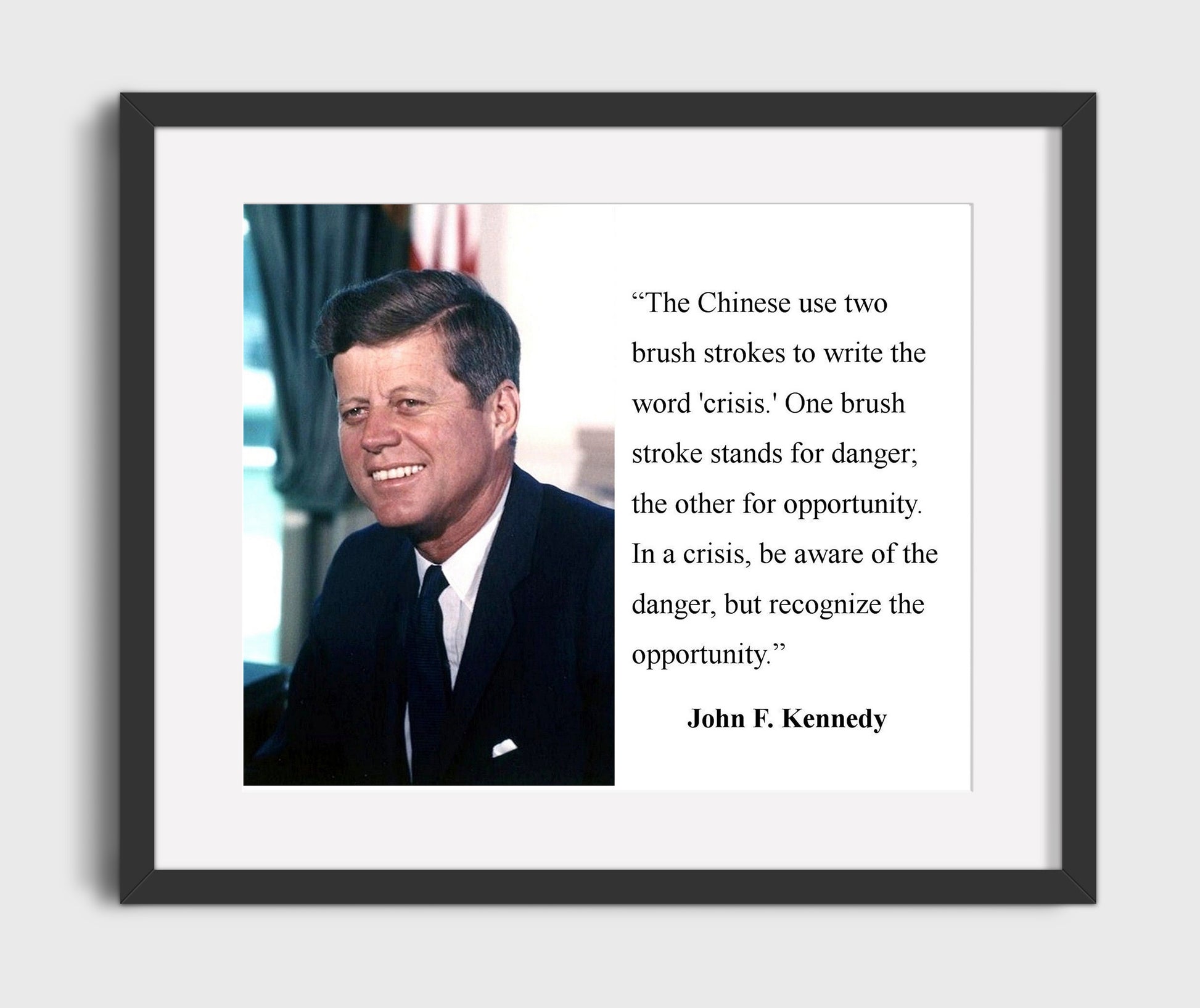 John F. Kennedy Crisis as opportunity Quote Print 16x20 Gallery Frame quote wall art print