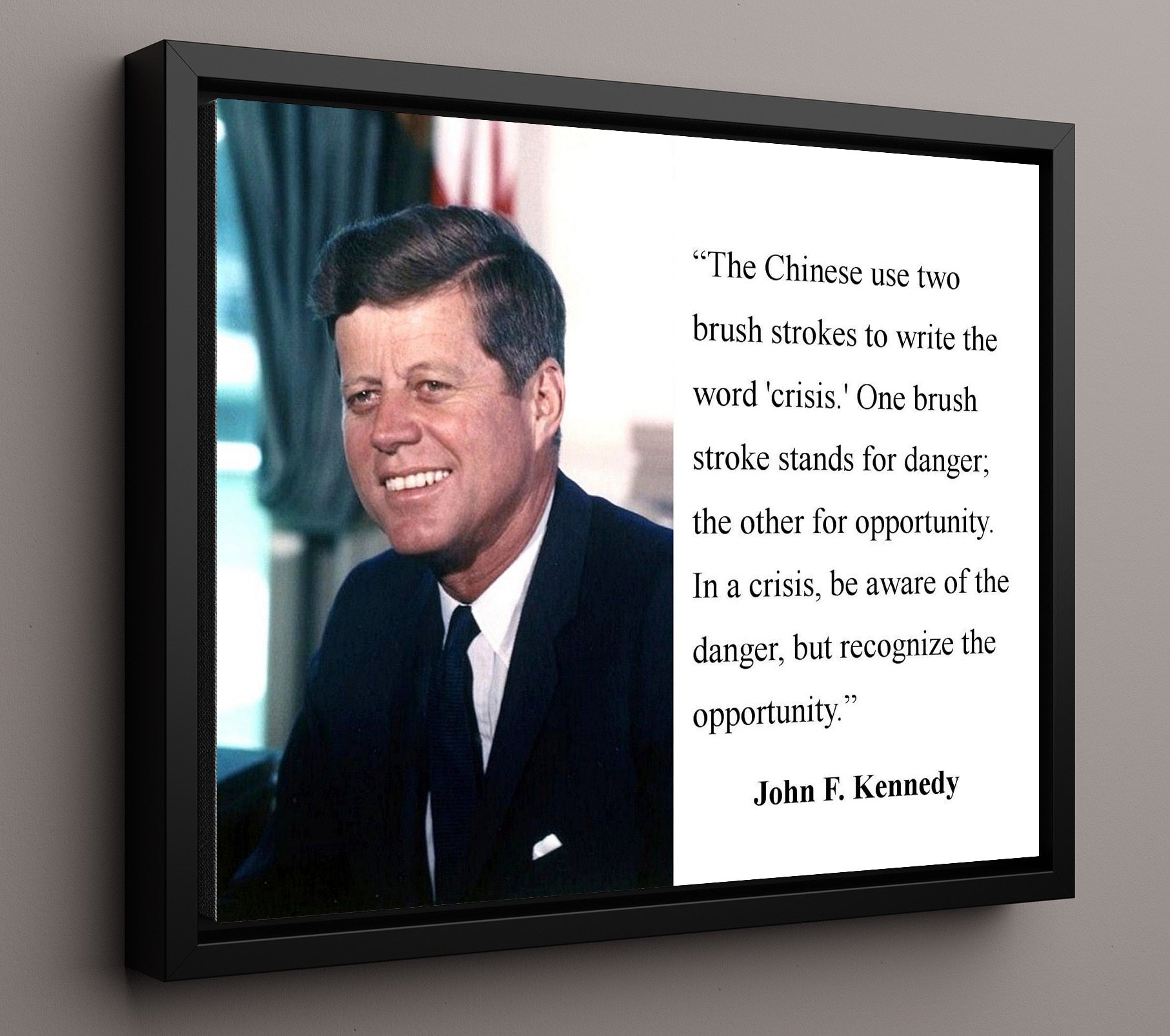 John F. Kennedy Crisis as opportunity Quote Print 16x20 Framed Canvas quote wall art print