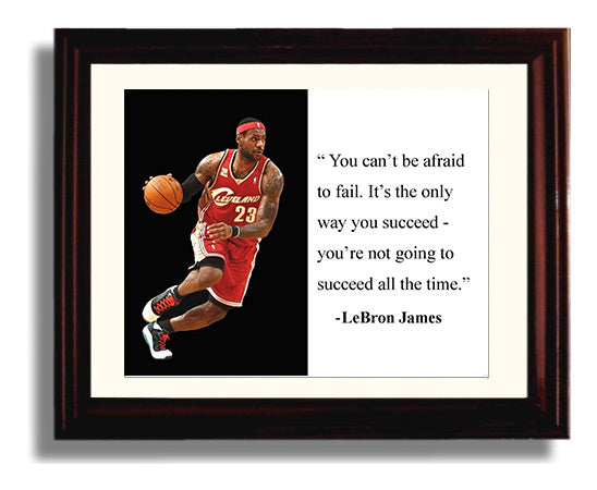 LeBron James Dont Be Afraid To Fail Quote Print 8x10 Beveled Frame quote wall art print