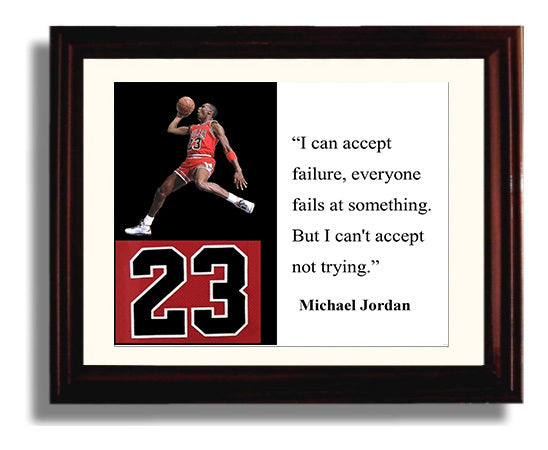Michael Jordan I Can Accept Failure Everyone Fails Quote Print 8x10 Beveled Frame quote wall art print