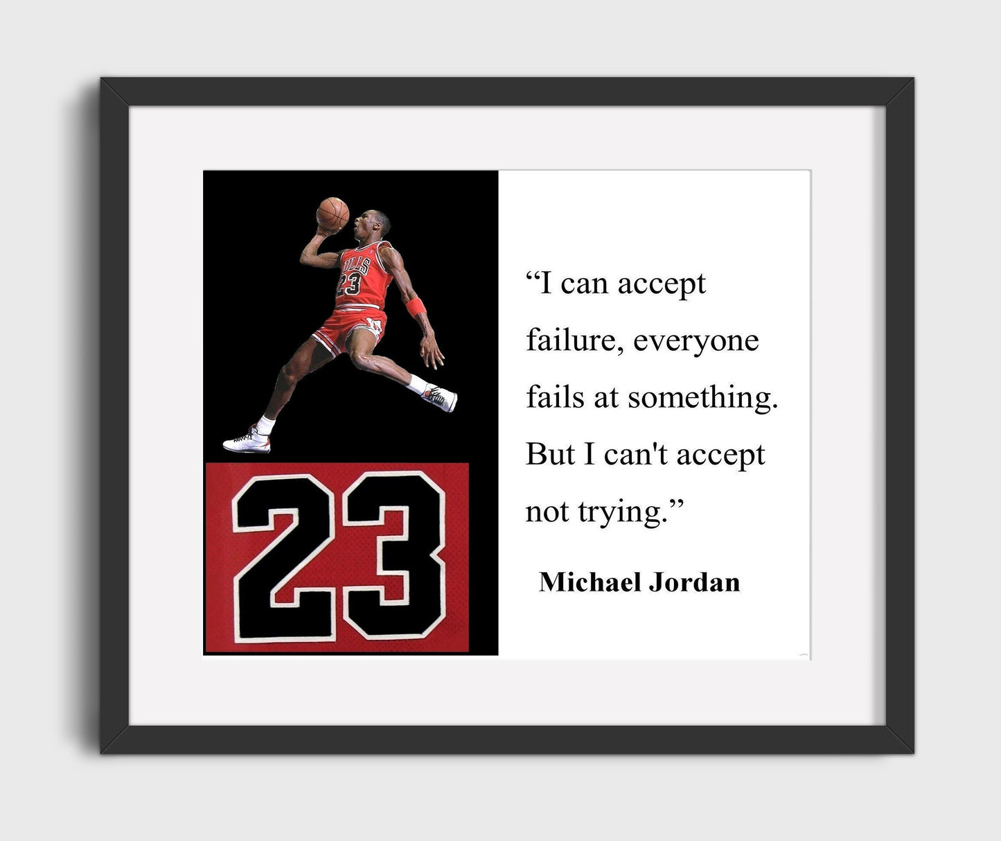 Michael Jordan I Can Accept Failure Everyone Fails Quote Print 16x20 Gallery Frame quote wall art print