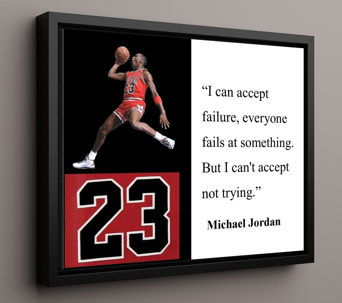 Michael Jordan I Can Accept Failure Everyone Fails Quote Print 16x20 Framed Canvas quote wall art print