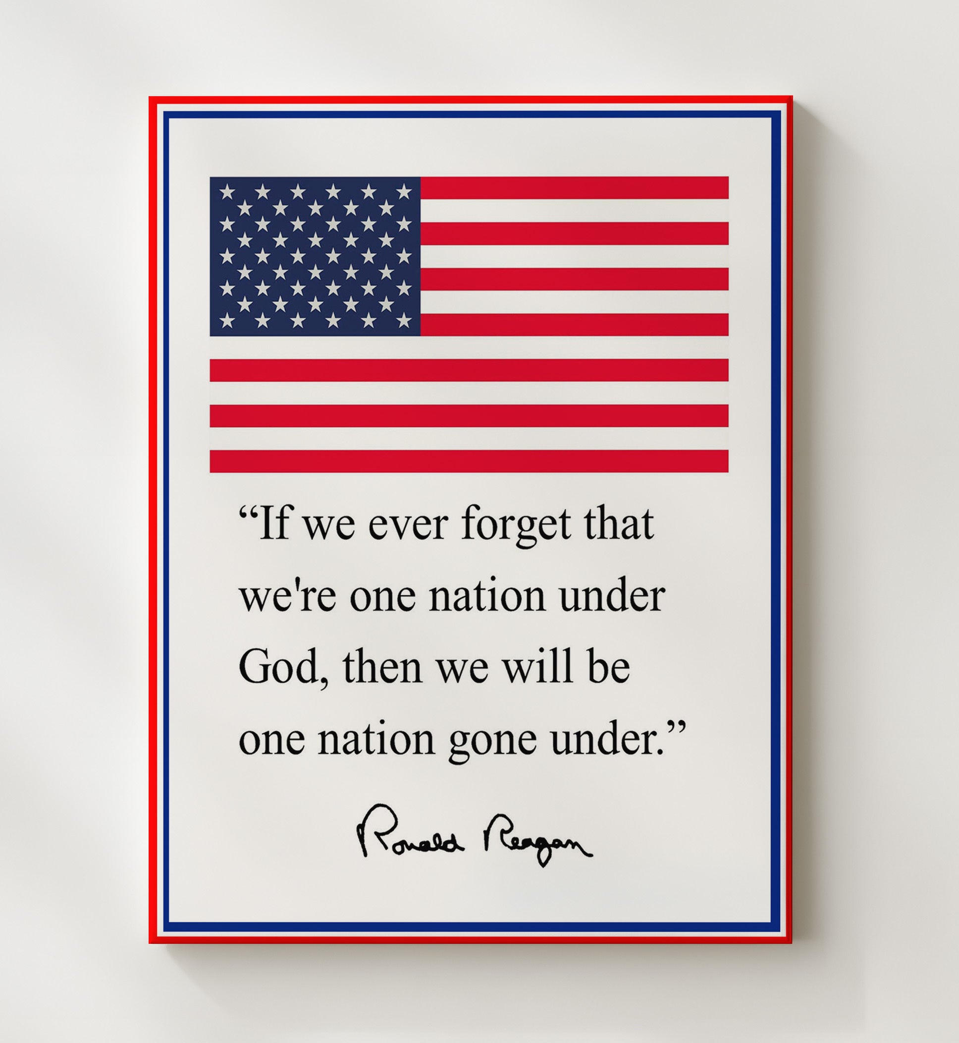 Ronald Reagan One Nation Under God Gone Under Quote Print 20x24 Canvas quote wall art print
