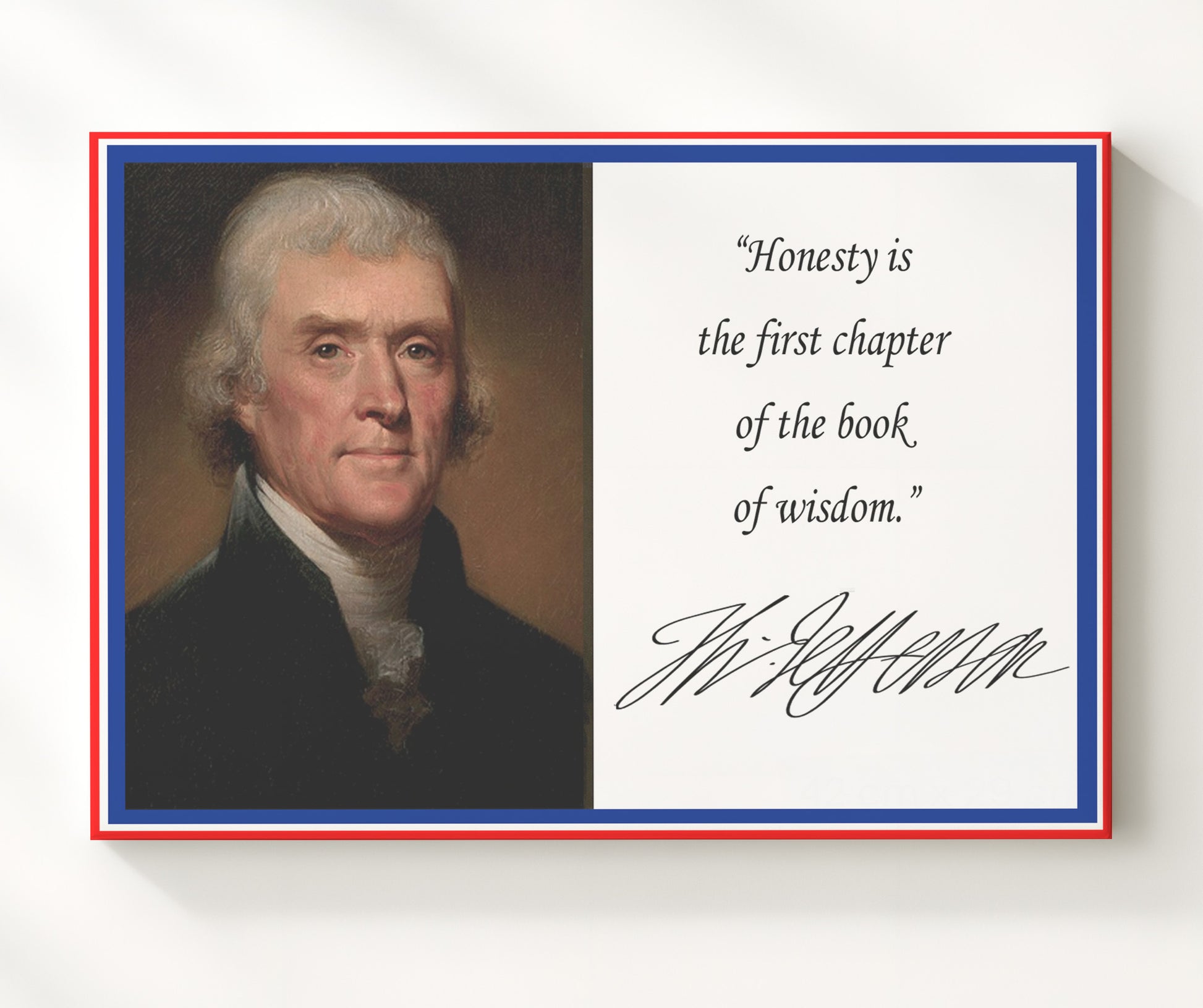 Thomas Jefferson Honesty first wisdom Quote Print 20x24 Canvas quote wall art print