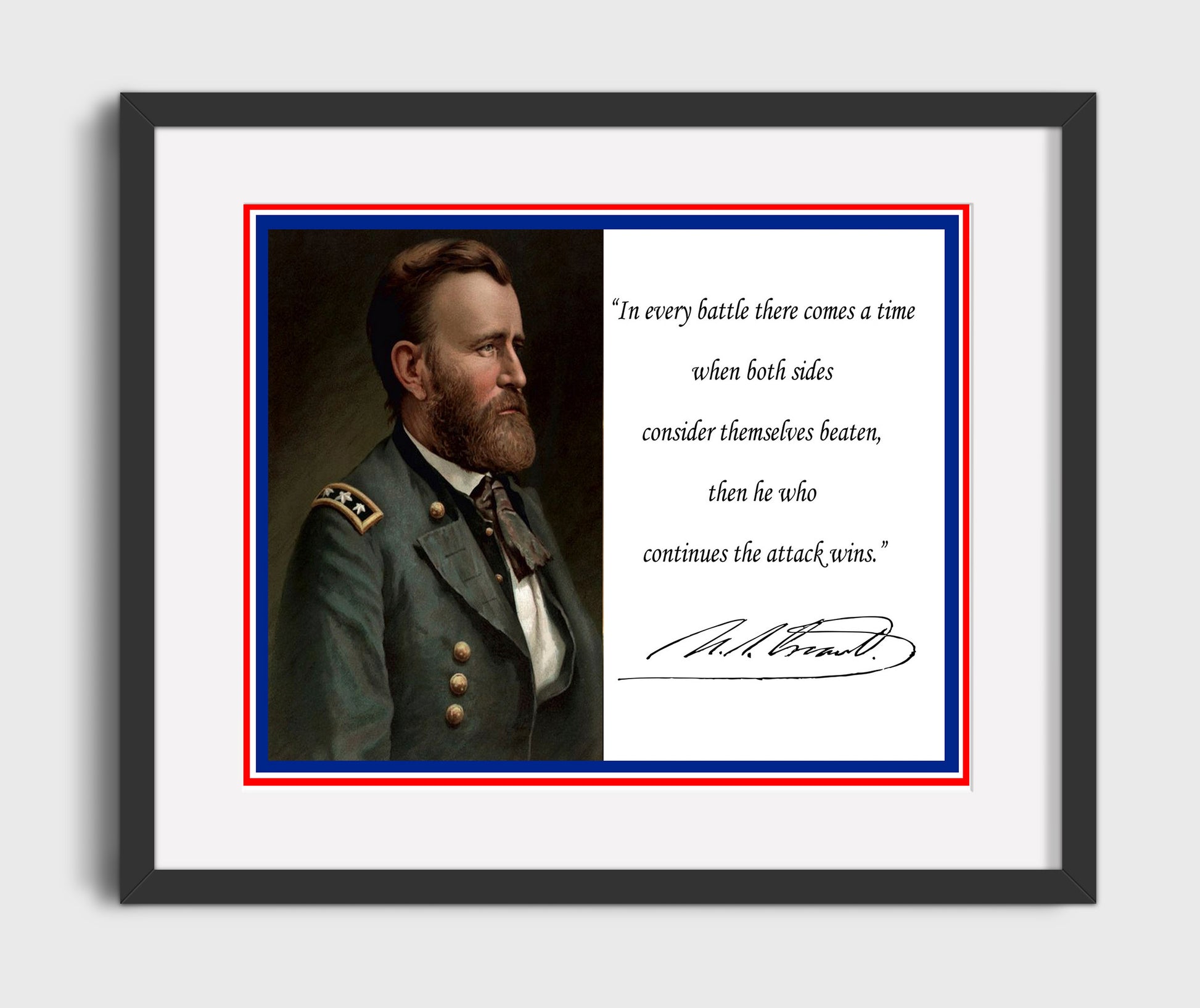 Ulysses S Grant Attack till victory Quote Print 16x20 Gallery Frame quote wall art print