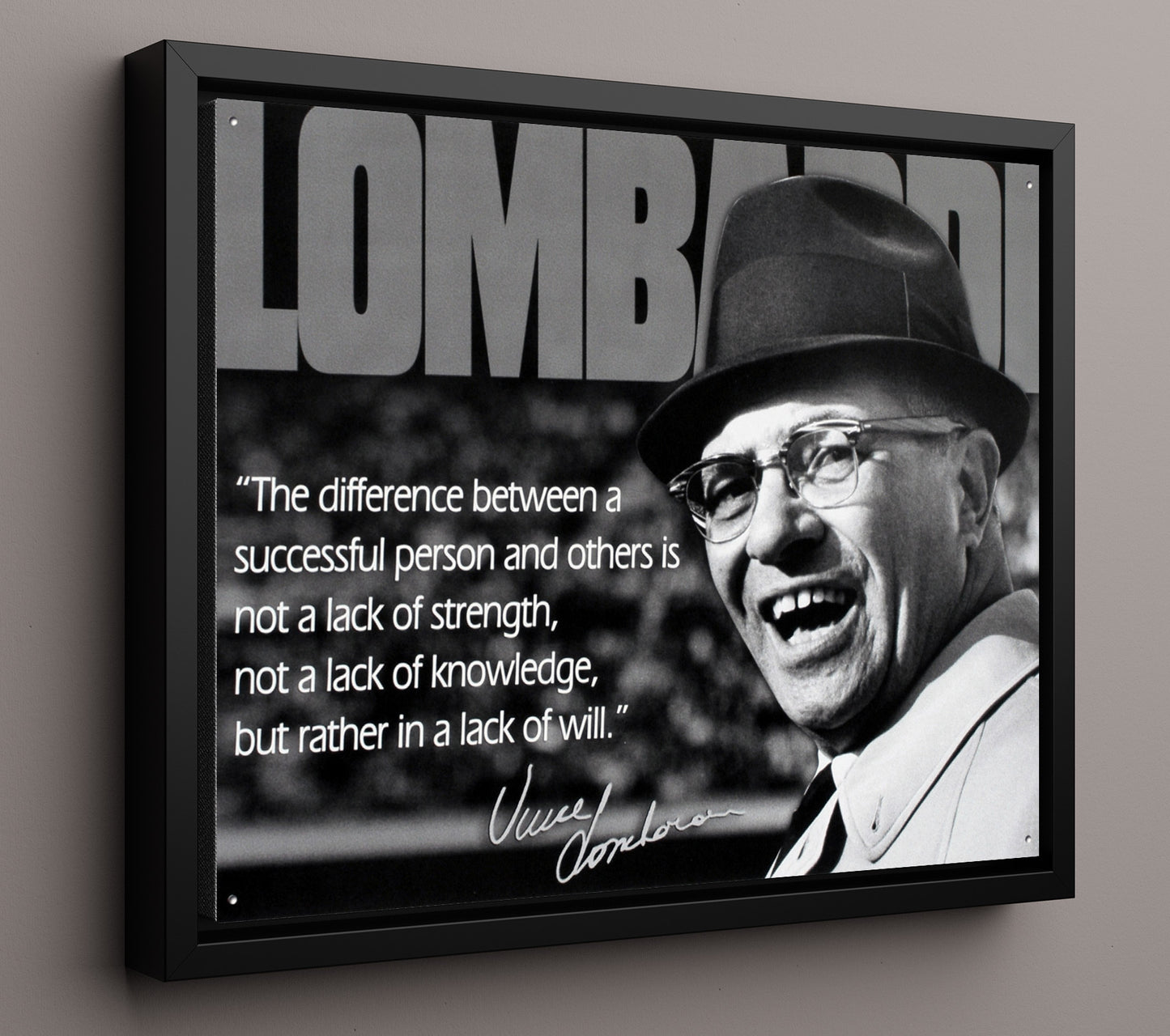 Vince Lombardi Lack of will Quote Print 16x20 Framed Canvas quote wall art print