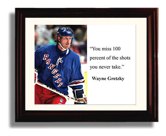 Wayne Gretzky You Miss 100 Percent Of The Shots You Never Take Quote Print 8x10 Beveled Frame quote wall art print