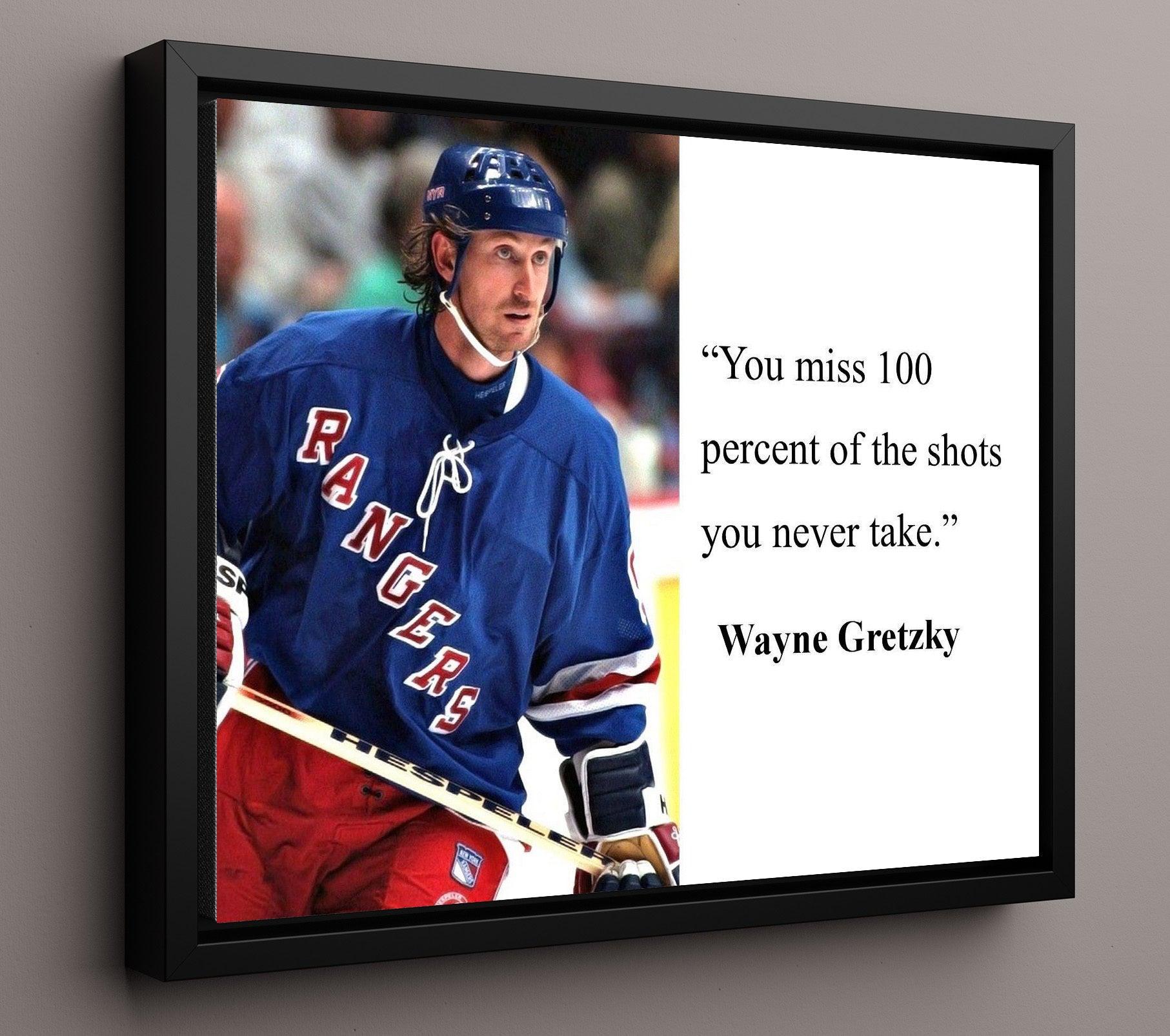 Wayne Gretzky You Miss 100 Percent Of The Shots You Never Take Quote Print 16x20 Framed Canvas quote wall art print