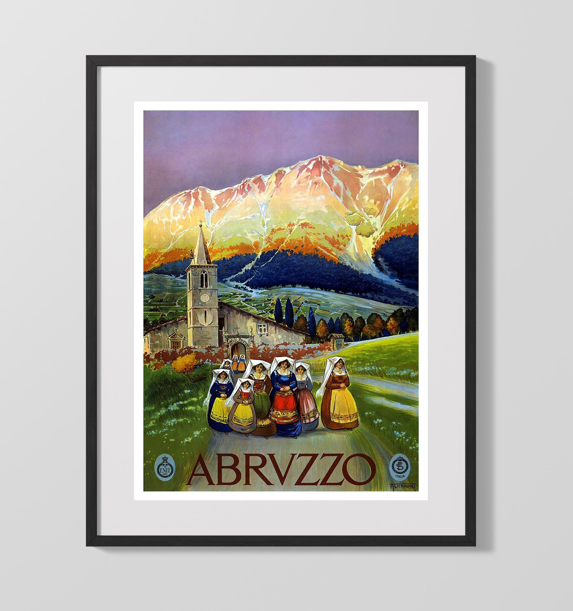 Abruzzo Women in Traditional Dress Vintage Travel Print 16x20 Gallery Frame travel wall art print