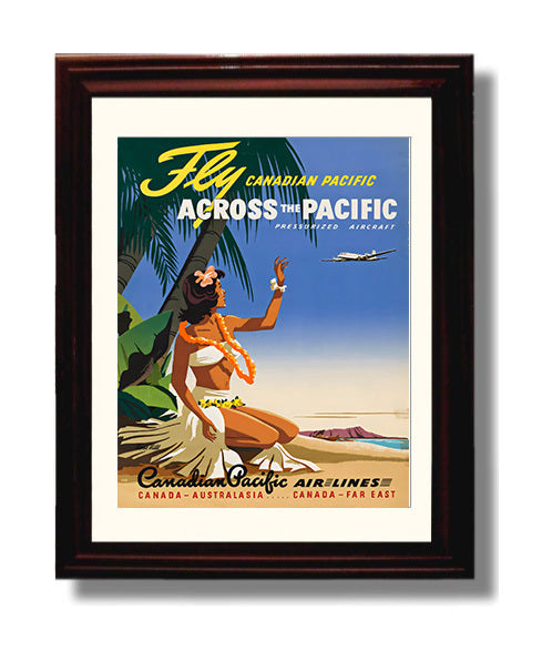Across the Pacific Canadian Pacific Airlines Vintage Travel Print 8x10 Beveled Frame travel wall art print