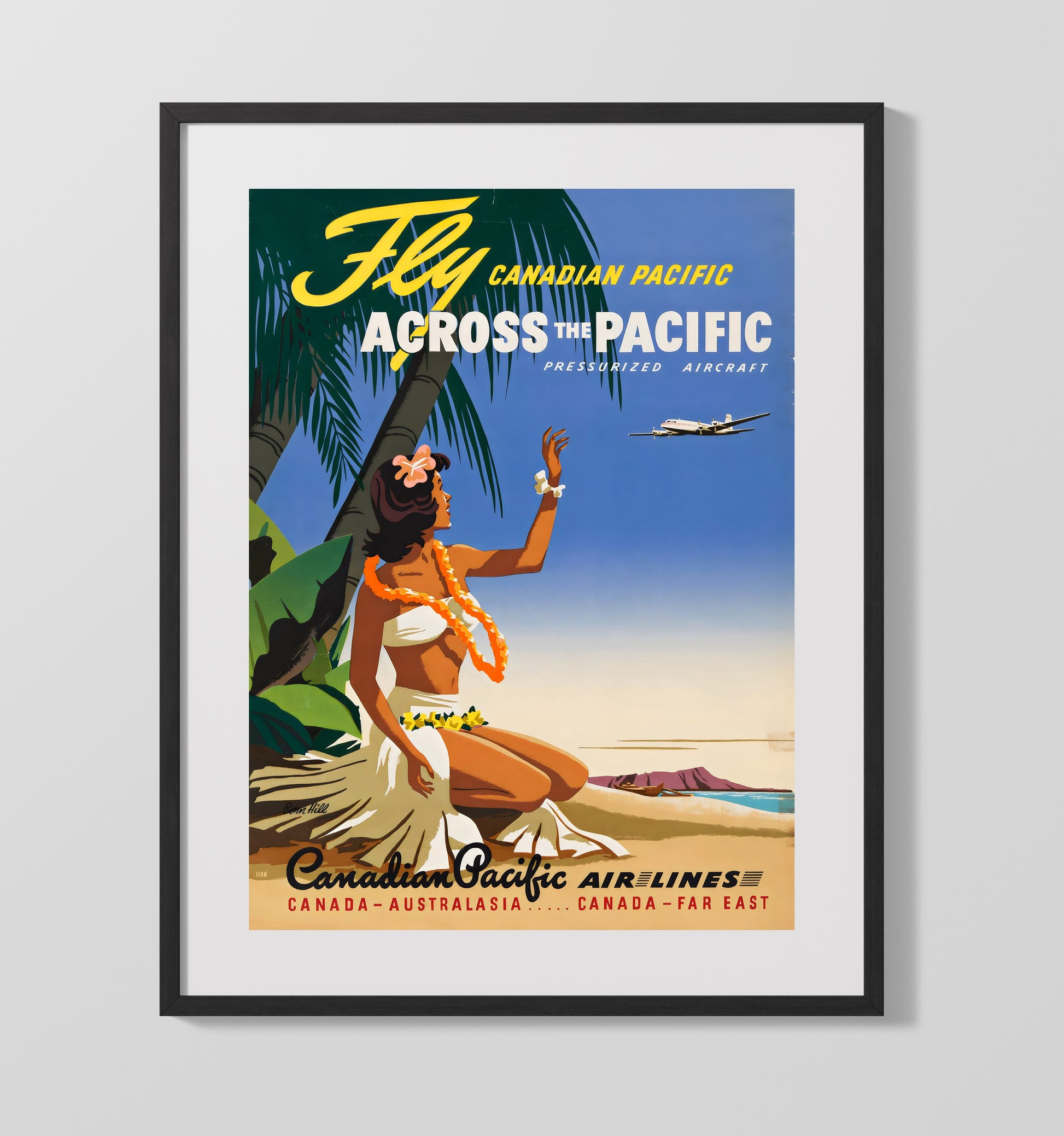 Across the Pacific Canadian Pacific Airlines Vintage Travel Print 16x20 Gallery Frame travel wall art print