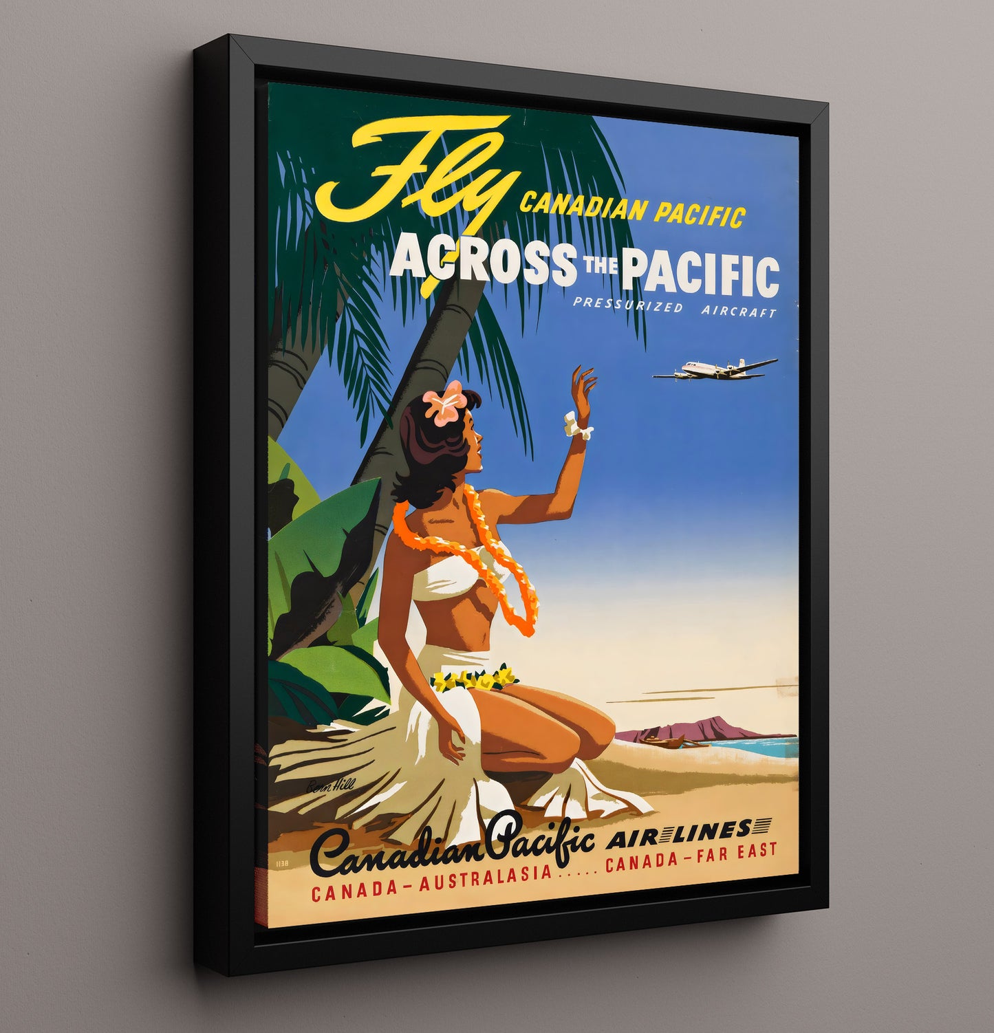 Across the Pacific Canadian Pacific Airlines Vintage Travel Print 16x20 Framed Canvas travel wall art print