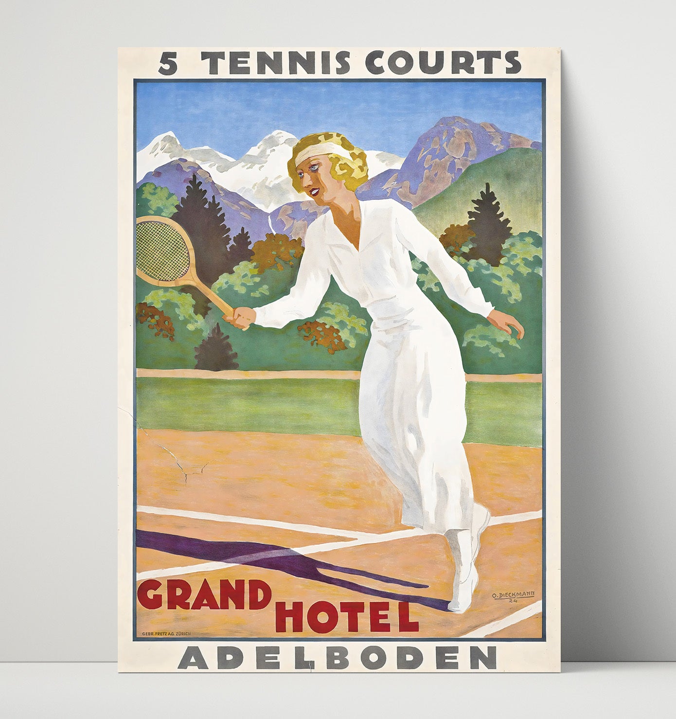 Adelboden Tennis Hotel Vintage Travel Print 16x20 Unframed Print travel wall art print