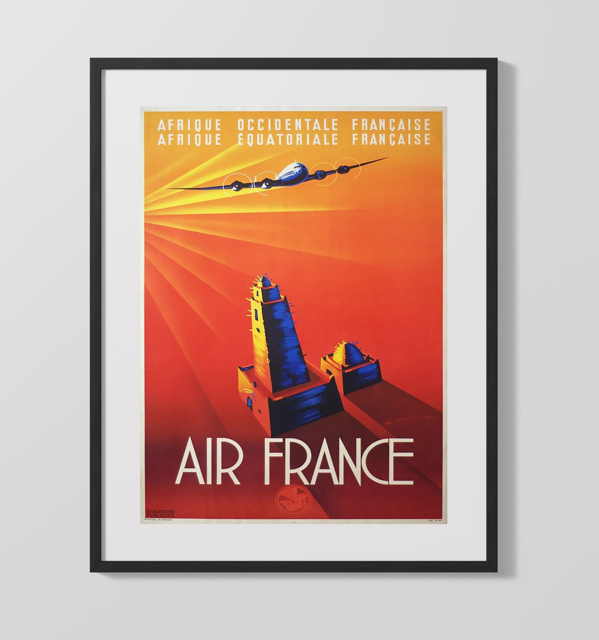 Africa Air France French Colonies Vintage Travel Print 16x20 Gallery Frame travel wall art print