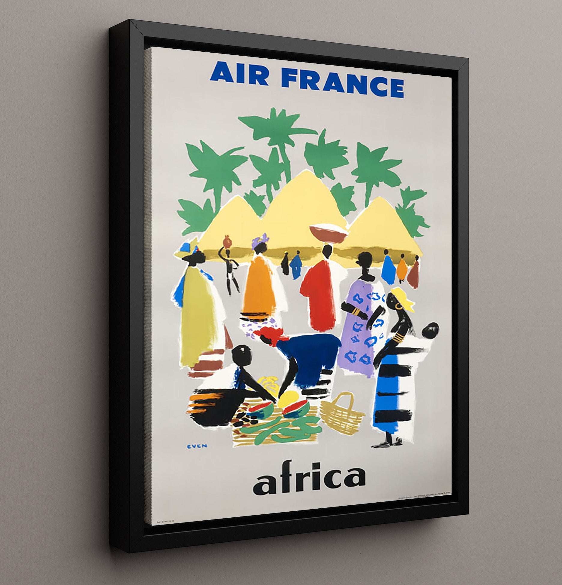 Africa Air France Market Vintage Travel Print 16x20 Framed Canvas travel wall art print