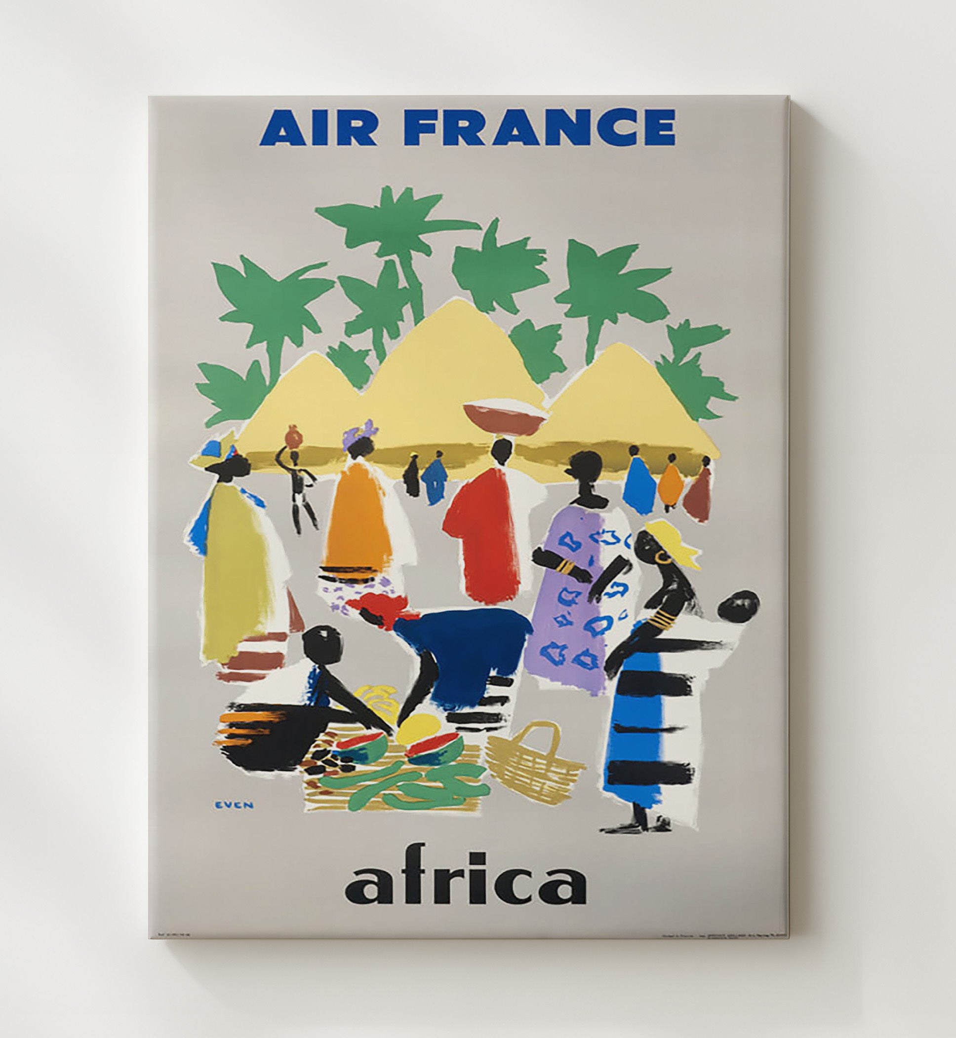 Africa Air France Market Vintage Travel Print 20x24 Canvas travel wall art print