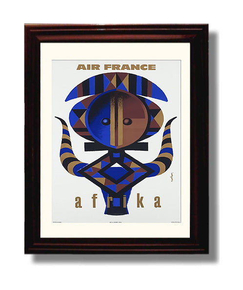 Africa Air France Tribal Mask Vintage Travel Print 8x10 Beveled Frame travel wall art print