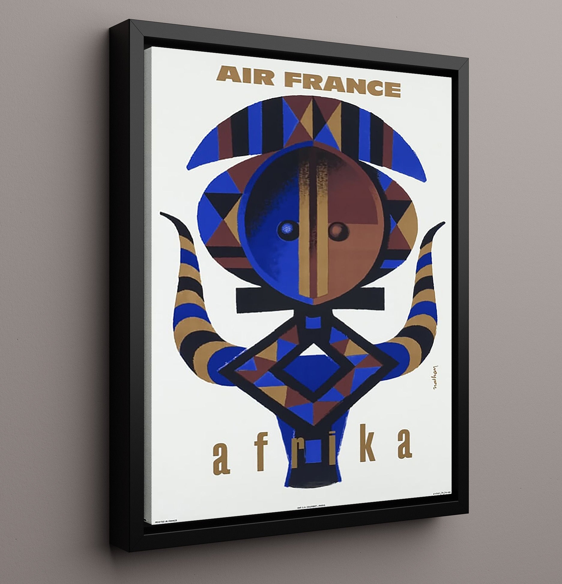 Africa Air France Tribal Mask Vintage Travel Print 16x20 Framed Canvas travel wall art print