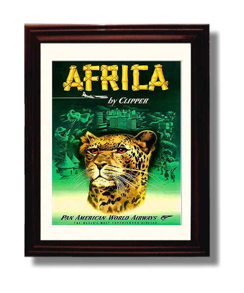 Africa Pan Am Clipper Vintage Travel Print 8x10 Beveled Frame travel wall art print