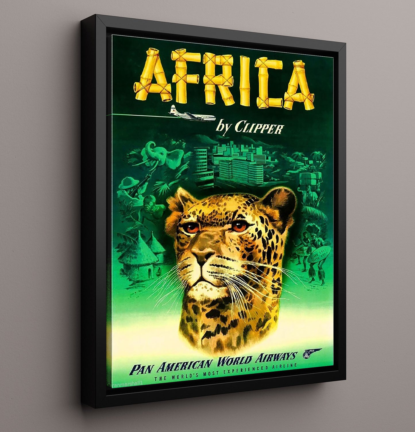 Africa Pan Am Clipper Vintage Travel Print 16x20 Framed Canvas travel wall art print